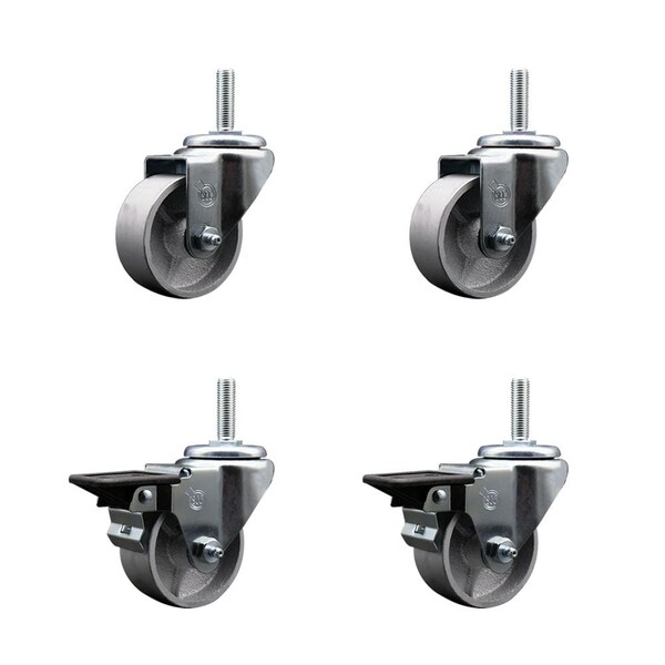 Service Caster 3 Inch Semi Steel Wheel Swivel 34 Inch Threaded Stem Caster Set 2 Brakes SCC SCC-TS20S314-SSS-34212-2-PLB-2 - main